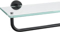 JQK Bathroom Glass Shelf, Shelf with 19 Inch Towel Bar Tempered Glass Shower Storage 20 by 5 inches, 304 Stainless Steel Matte Black Wall Mount, TGS100L20-PB