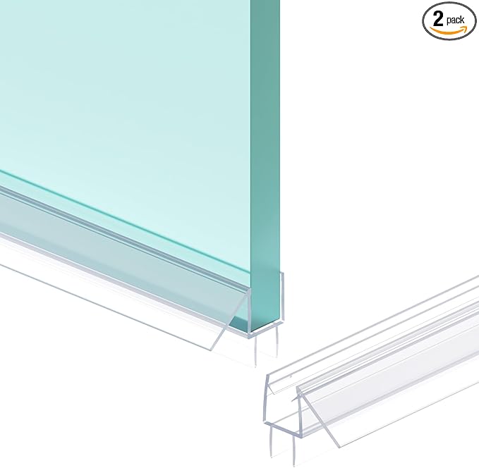 Shower Door Bottom Seal Strip, 2PCS Seal Strip, Ultra Clear PVC, 39" Length, Fits 10mm Thick Glass, Prevents Leaks, Easy Installation, No Adhesive Required (Ultra Clear, 39in for 3/8"(10mm) Door)