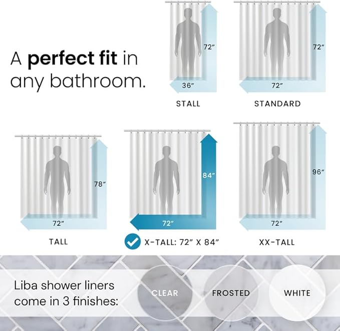 LiBa Waterproof Plastic Shower Curtain - Bathroom Shower Curtain Premium PEVA Non-Toxic Shower-Liner with Rust Proof Grommets Clear 8G Heavy Duty Bathroom Accessories 72x84 - Clear