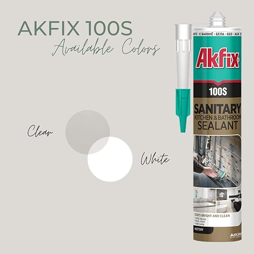Akfix 100S RTV 100% White Silicone Caulk (24x10.1 fl.oz.) - Kitchen and Bathroom Applications, Waterproof & Low Odor Sealant for, Bathtub, Shower, Sink - Anti Shrink Caulking | White, 24 Pack
