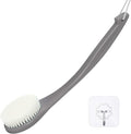 VANZAVANZU Exfoliating Shower Brush Back Scrubbers for Use in Shower, Plastic Bath Brush Long Handle for Shower with Moderate Bristles, Dry or Wet Back Brush for Shower Men Women-Grey