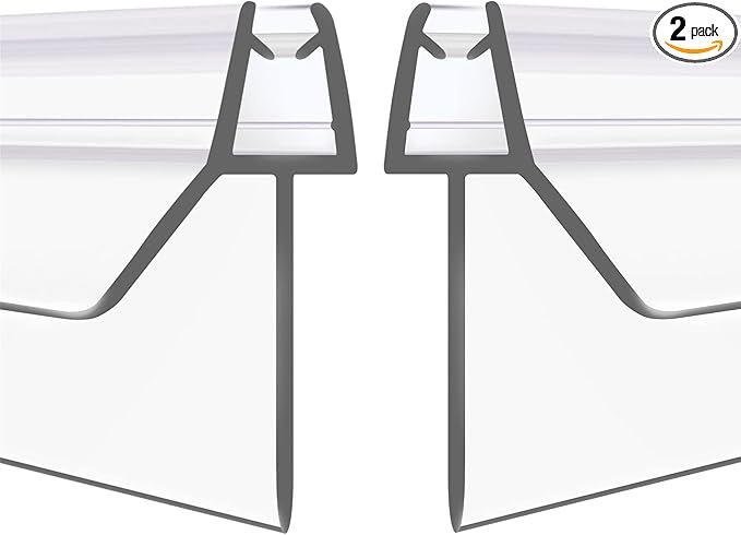 2-Pack Frameless Shower Door Bottom Seal (1/4'' X 39'') Clear Glass Shower Door Sweep Strip can Covers up to 23mm Gap - Stop Leaks