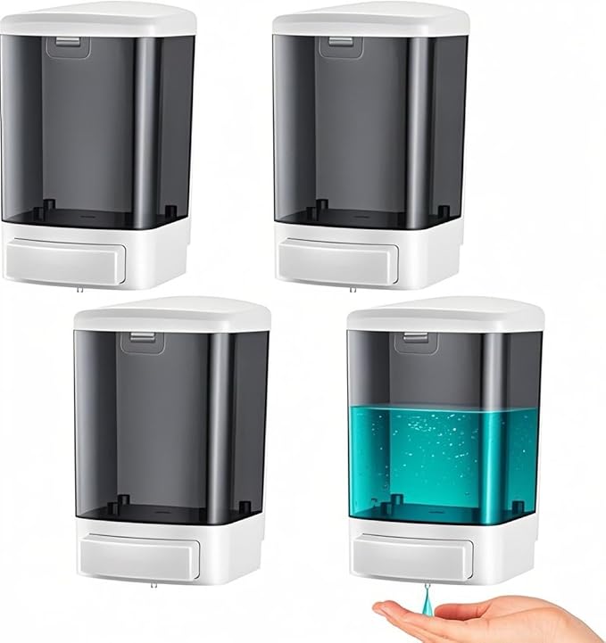 Soap Dispenser Wall Mount 1000ml (33.8oz)–Commercial Heavy-Duty Plastic Liquid Dispenser for Soap,Shampoo,Hand Sanitizer–Manual Pump for Bathroom, Kitchen,Restaurant,Hotel (4 pack-1000ml)