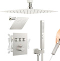 Shower Faucets Sets Brushed Nickel Shower System,12" Ceiling Rainfall Shower and 6" Wall Mount with 2 in 1 Handhled, Can Use All at Once, Thermostatic Shower Set with Valve and Trim Kit