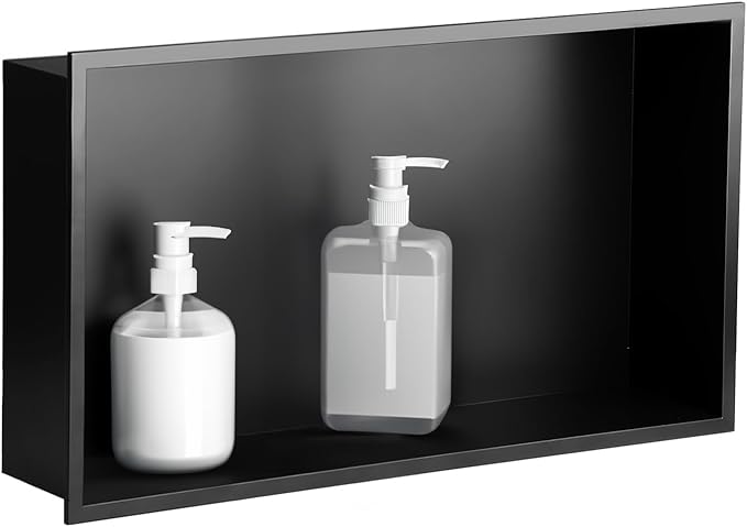 SaniteModar Shower Niche, Stainless Steel Shower Niche 12" X 24" No Tile Needed, Recessed for Bathroom Storage, Matte Black (Matte Black, 12x24)