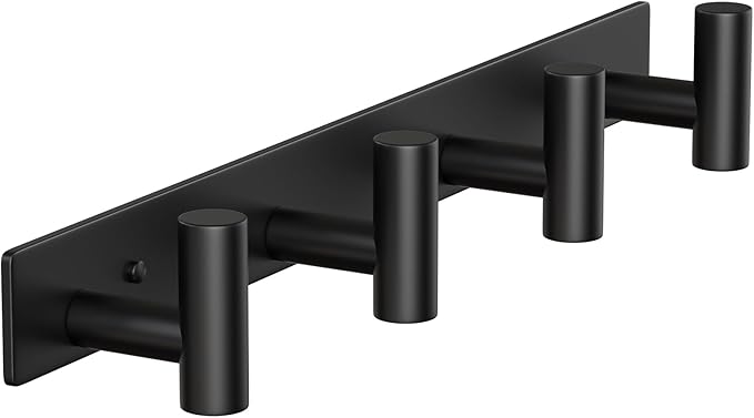 Wall Mounted Coat Rack-4 Hooks, Heavy Duty Stainless Steel Wall Hooks for Towel Coat Bag, Hat Rack Coat Hanger Coat Hooks Towel Racks for Bathroom Entryway Kitchen Hotel Office (Black, 1 Pack)