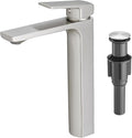 VOTON Brushed Nickel Vessel Sink Faucet Single Handle Tall Bathroom Sink Faucet Vanity Bathroom Faucet Basin Mixer Tap with Water Supply Hose and Pop Up Sink Drain