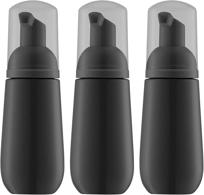 2oz Foam Bottle, Empty Travel Foaming Pump Dispenser for Hand Soap, Lash Cleanser, Shampoo (3PCS, Black)