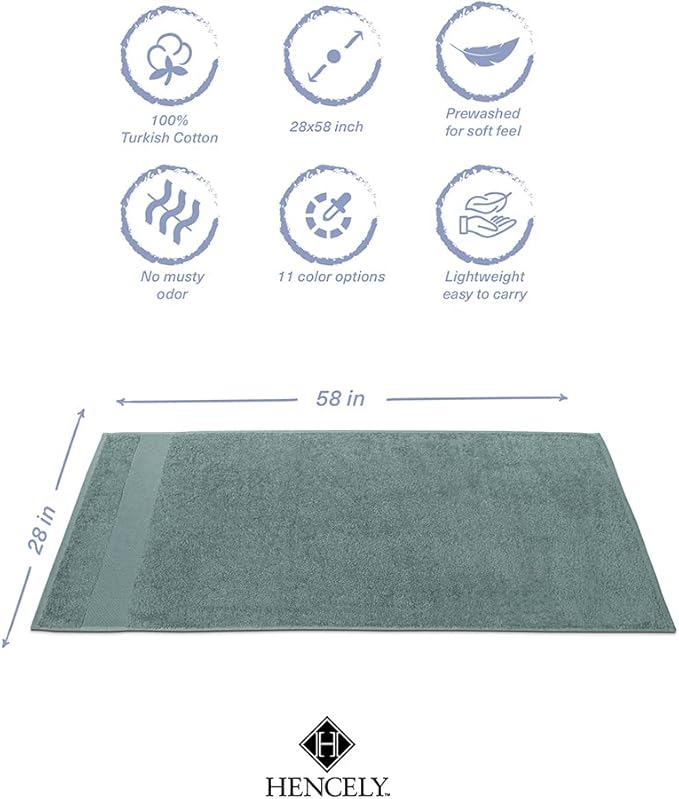 Hencely Premium Bath Towel Set of 4-28x58 Inches - High Absorbency, Quick Drying - 100% Soft Turkish Cotton Towels - Ideal for Home, Bathroom, Hotel, Spa, and Gym - Dark Green