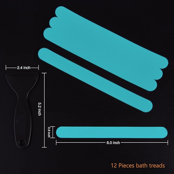 Anti Slip Shower Stickers, Safety Bathtub Strips Adhesive Decals with Premium Scraper for Bath Tub Shower Stairs Ladders Boats (Blue)