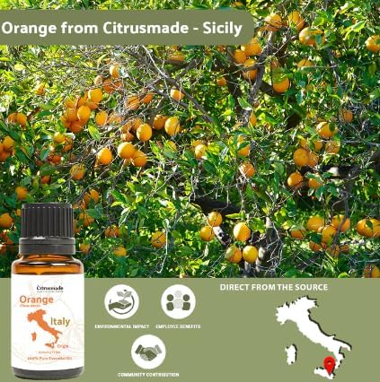 Orange Essential Oil - Direct from Citrusmade in Sicily- Aceite de Naranja Dulce for Home Care, Skincare $ Aromatherapy - Premium Therapeutic Grade (15ml)