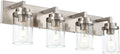 MELUCEE 4 Lights Vanity Light Brushed Nickel Modern Bathroom Lighting Fixtures Over Mirror with Clear Glass Shade, Industrial Wall Lights for Mirror Cabinet Kitchen