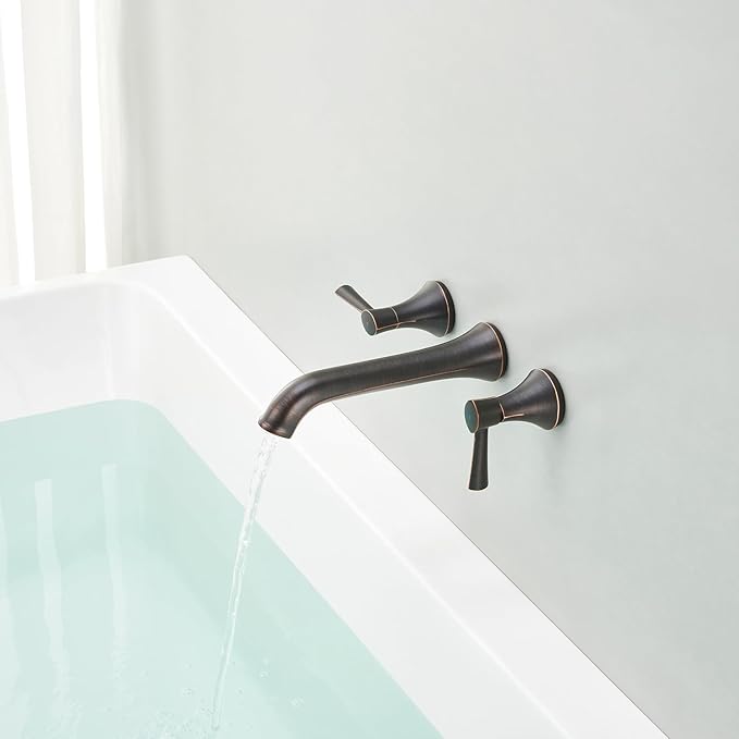 Wall Mount Tub Filler Brass Tub Faucet Oil Rubbed Bronze Bathroom Bathtub Faucets with 2 Handles