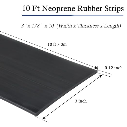 Neoprene Rubber Strips Self Adhesive Solid Rubber Sheets, Rolls & Strips for DIY Gaskets Crafts Pads Seals Warehouse Flooring Neoprene Sheet with Adhesive Backing (3" Wide x 1/8" Thick x 10' Long)