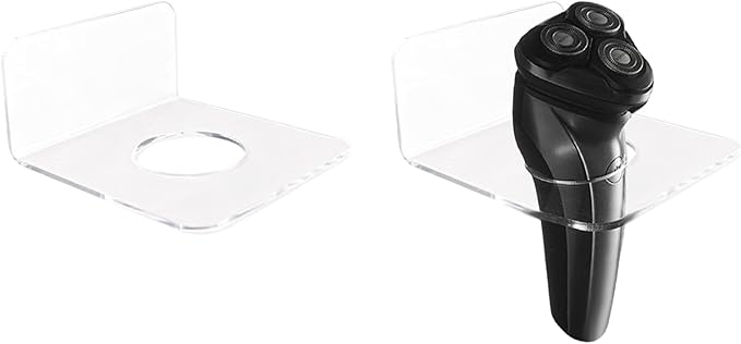 2PCS Acrylic Electric Shaver Holder, No-Drill Adhesive Wall Mount for Razor, Transparent Bathroom Organizer
