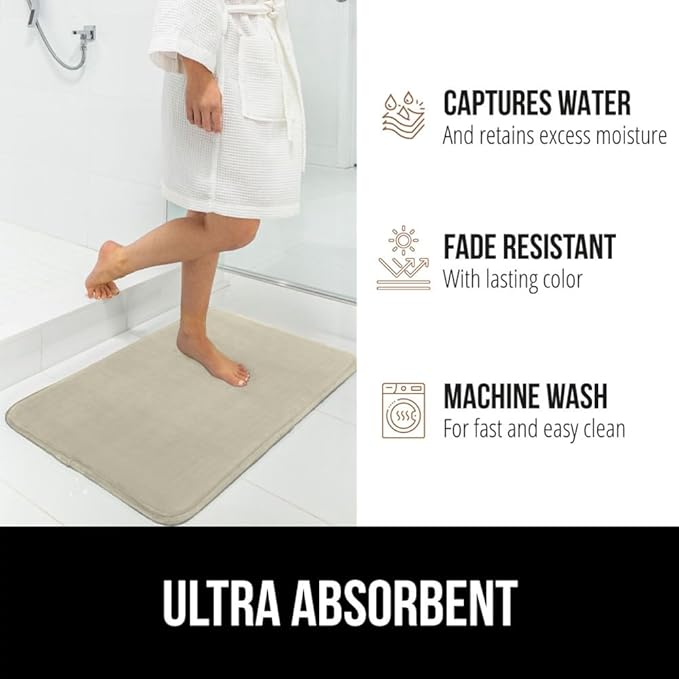 GORILLA GRIP Memory Foam Bath Rugs, Soft Absorbent Velvet Bathroom Mats, Durable Dots on Underside, Machine Washable Bathmat, Carpet Rug Room Decor for Shower Floor, 36x24 Mat, Champagne
