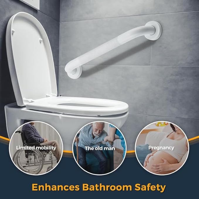 Grab Bars for Shower, 1 Pack 24-Inch Anti Slip Shower Handles for Elderly, Safety Shower Grab Bar, Stainless Steel Handicap Grab Bars for Bathroom (White 1" Diameter)