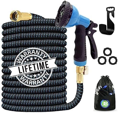 J&B XpandaHose 100ft Expandable Garden Hose – Ultra-Strong 3750D, 4-Layer Latex Core, Brass 3/4" Connectors, 10-Pattern Nozzle & Storage Bag – Lightweight, Kink-Reducing, Leak-Resistant
