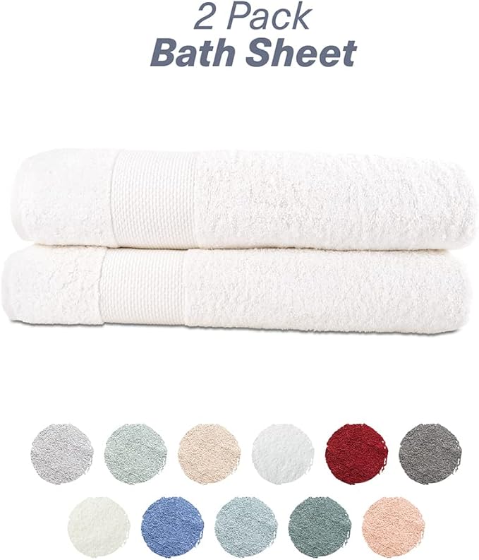 Hencely Bath Sheet Set of 2 - (35x64 Inches) - Luxury Extra Large Oversized Towels, 100% Cotton - Quick Dry, Highly Absorbent, Super Soft - Ideal for Spa, Hotel, Bathroom - (Bath Sheets 2 Pack, White)
