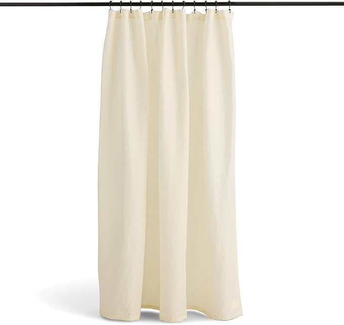 Preston Lane Stonebridge Linen Cotton Shower Curtain, 72" x 72" – 67% Linen 33% Cotton Blend, Fabric Bathroom Curtain with Reinforced Holes with Stitching, Made in Portugal, Alabaster