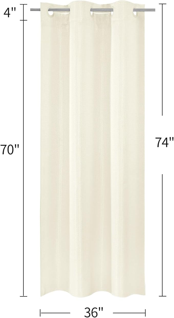 MitoVilla Ivory Waffle Small Stall Shower Curtain Liner Set 36 x 74, No Hooks Required Half Size Narrow Fabric Cloth Shower Curtain Set with Snap-in Liner for Modern Bathroom Decor, Ivory/Beige