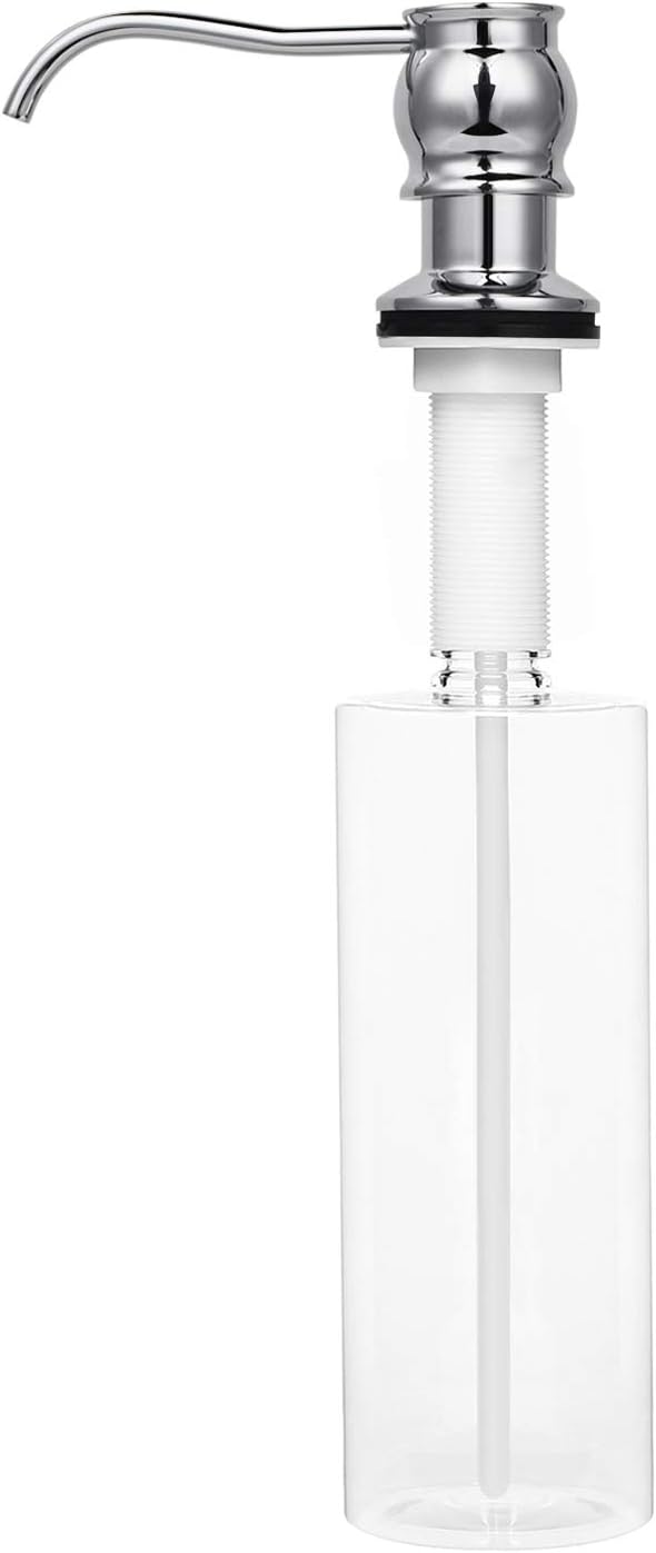 Samodra Kitchen Sink Soap/Lotion Dispenser, Brass Pump Head Chrome Finish 12 OZ Bottle Built in Design Refill from The Top for Granite Thick Deck Installs