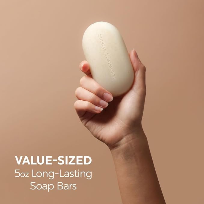 Shugar Soapworks Oatmeal & Eucalyptus 5 oz Beauty Bar Soap 8-Pack | Plant-Based Formula | Sulfate & Paraben Free | Moisturizing Gentle Cleanser for Sensitive Skin, Body & Hands