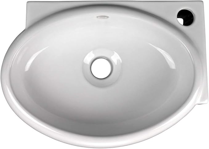 Renovators Supply Manufacturing Carlingwood Corner Wall Mounted Bathroom Sink 17 in. White Ceramic Oval Wall Hung Floating Vessel Sink with Overflow and Single Faucet Hole