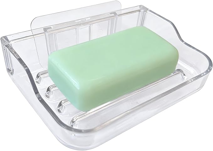 Soap Bar Holder for Shower Wall Mounted, Soap Dish Container Saver Strong Adhesive No Drilling for Bathroom Kitchen Sink, Clear