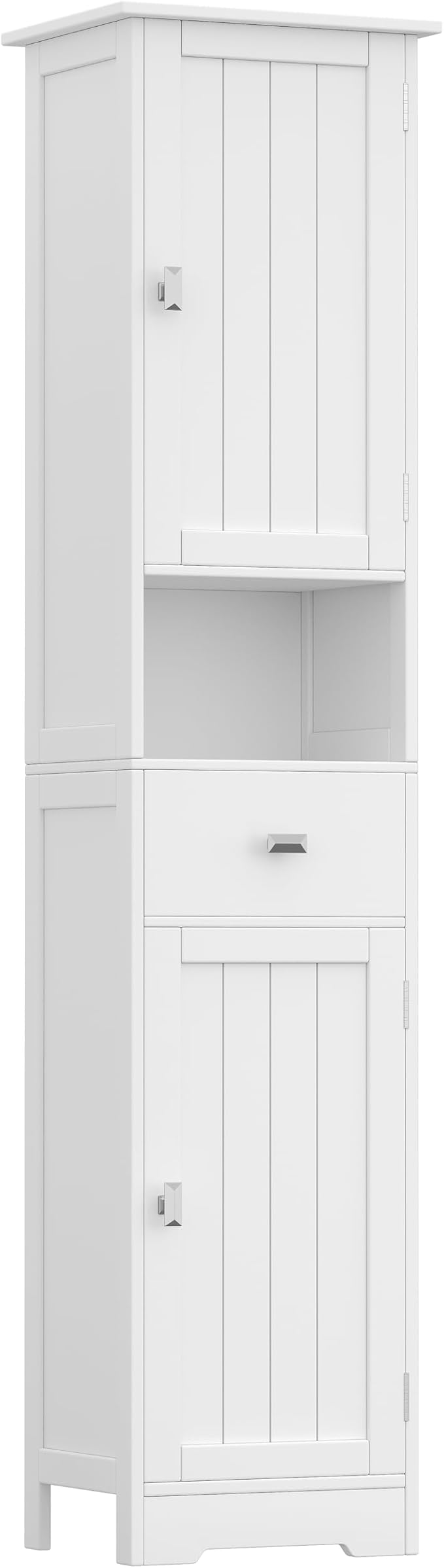 Akxoml Tall Bathroom Storage Cabinet with 2 Doors, 67" H Narrow Floor Cabinet with Adjustable Shelves and Drawer, Anti-Tip Design, 11.8 x 12.6 x 66.9 Inches, for Bathroom, Kitchen，Entryway, White