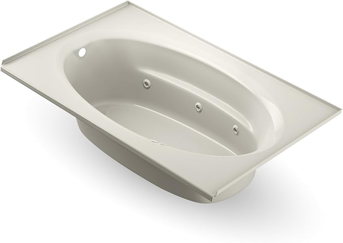 Jacuzzi SIGNATURE Acrylic Drop-In Bathtub, Jet Massage Tub, Slip Resistant, Right Drain Placement, 72" (L) x 42" (W), Oval In Rectangle, Oyster