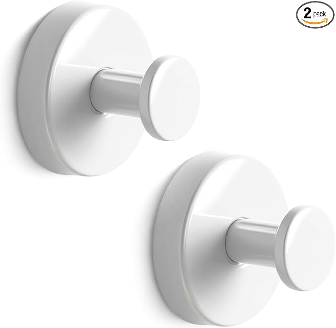 Suction Cup Hooks for Shower, Bathroom Hooks for Towels Stainless Steel Wall Hook for Hanging up to 6.5 lbs for Kitchen, Glass, Mirror(2PCS White)