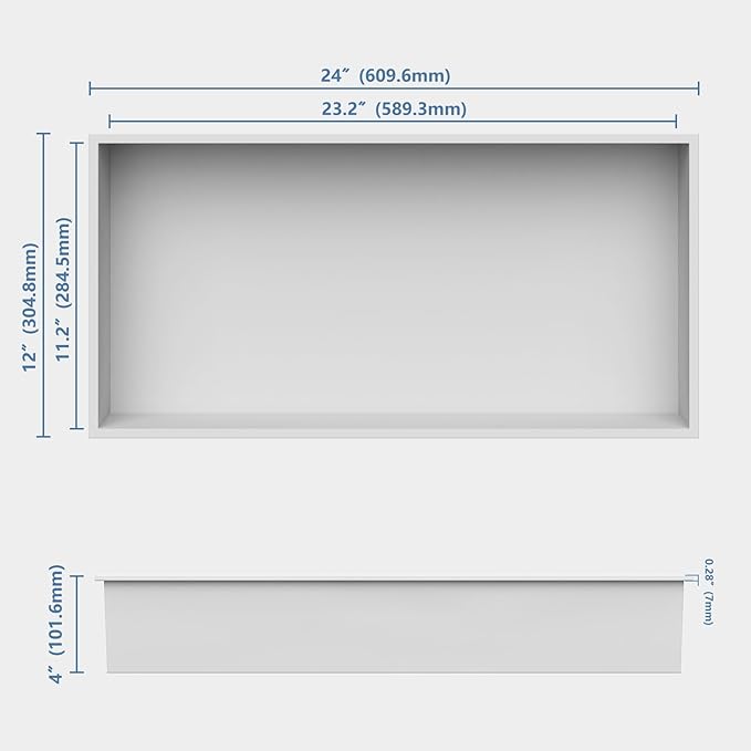 Homevacious 24" X 12" X 4" Stainless Steel Shower Niche No Tile Needed White Bathroom Shelf Rimless Recessed Wall Niche for Bathroom Storage