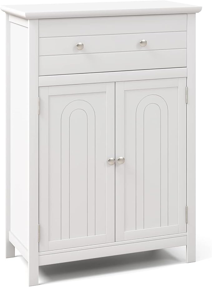 Giantex Bathroom Storage Cabinet with Drawer - Floor Cabinet with Doors, Adjustable Shelf, Storage Organizer for Entryway, Laundry Room, Kitchen, Living Room, Bedroom, Freestanding Cupboard (White)
