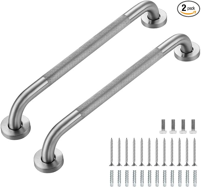Grab Bars for Shower, 2 Pack 18-Inch Anti Slip Shower Handles for Elderly, Safety Shower Grab Bar, Stainless Steel Handicap Grab Bars for Bathroom,Toilet (Brushed Nickel, 1" Diameter)