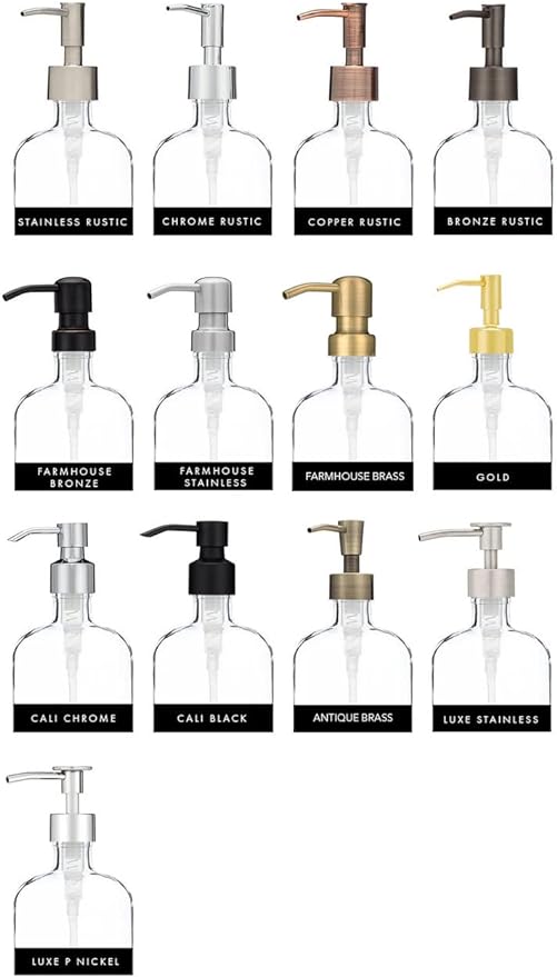 Rail19 French Vessel Glass Soap Dispenser with Metal Pump - Refillable Hand Soap, Lotion & Sanitizer for Sinks and Small Countertops, 8.5oz (Antique Brass)