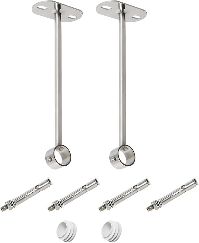 2Pcs ID25 mm (1"), L350mm, Clothes Rail mounting Bracket, Shower Curtain Closet tie Rod Support Frame, Curtain Rod Flange Socket, Suitable for Ceiling or Wall mounting