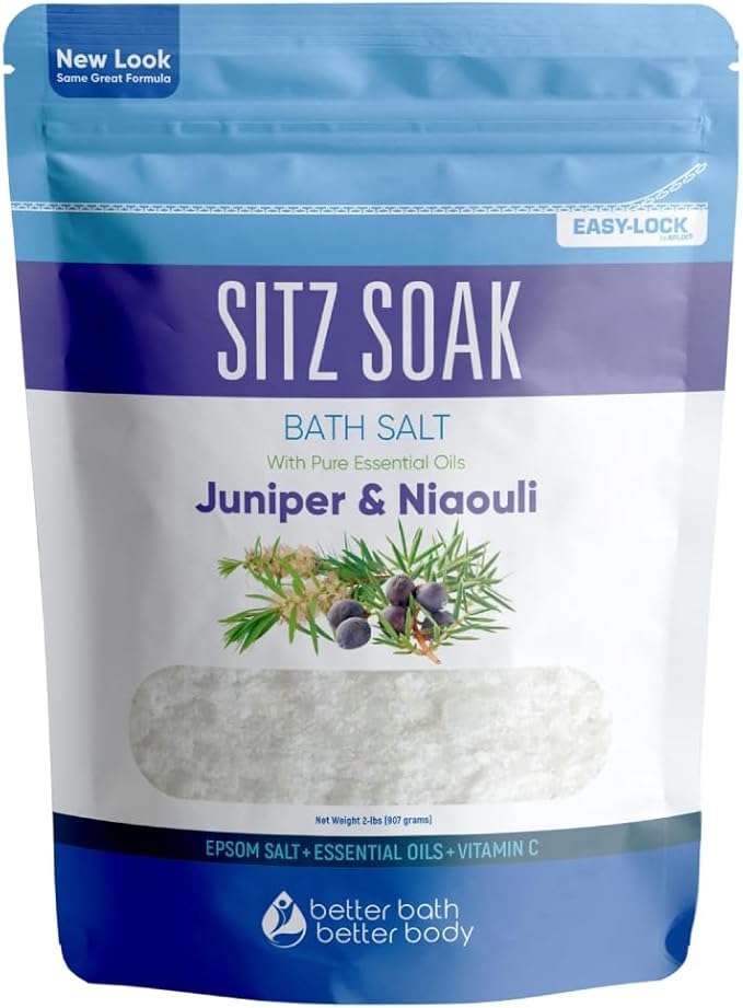 Sitz Bath Soak 2-Lbs Sitz Salt Epsom Salt Hemorrhoid Soothing with Pure Essential Oils in BPA Free Pouch with Press-Lock Seal Made in USA
