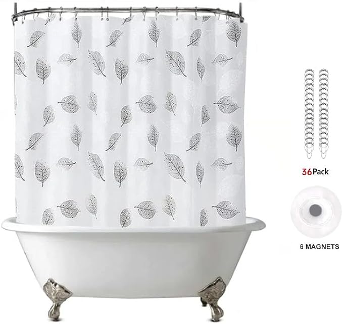 Shower Curtain Liner for Clawfoot Tub 180x70Inch Leaf Clear Heavy Duty with Magnet Bath Curtain for Clawfoot Tub All Warp Around Extra Wide 36 Metal Hooks Bathroom Durable Waterproof Liner,Leaf