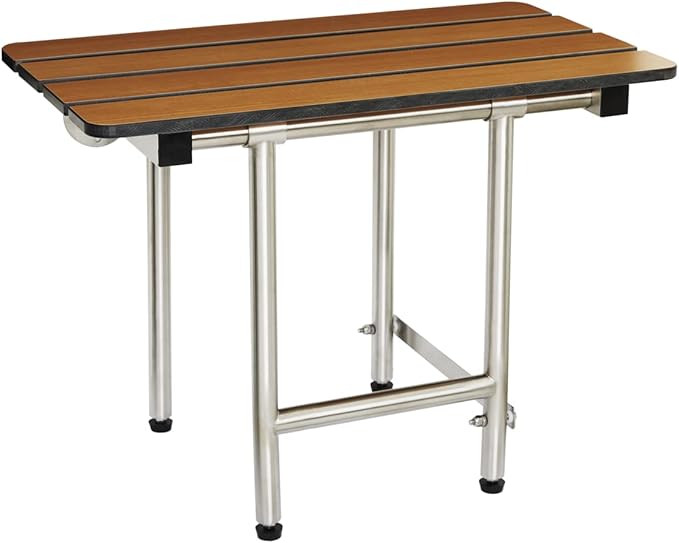 Seachrome 32-inch ADA Folding Shower Seat with Legs, Teak Phenolic Slats