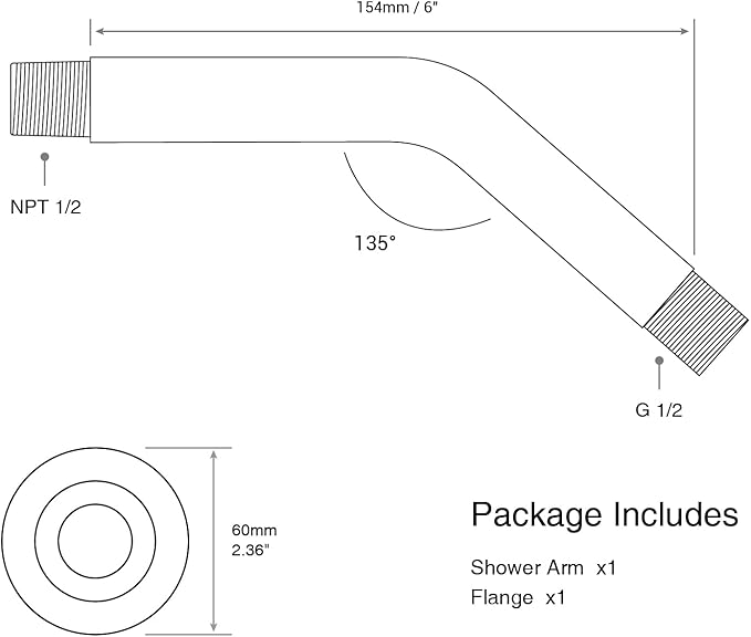 Angled Shower Arm with Flange ORB 6 Inch Stainless Steel Wall Mounted Extension Arm for Top Shower Head, Oil Rubbed Bronze (SA-606ORB)