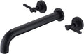 Wall Mount Tub Filler Matte Black Tub Faucet High Flow Two Handles Solid Brass, Long Spout Reach, sumerain