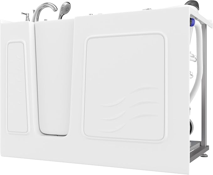 ANZZI Left Drain Walk-In Bathtub with 15 Whirlpool Jets in White | 53-60 x 26 in 115 Bubble Massage Jetted Hot Bath Tub with Waterfall Tub Filler Faucet and Handheld Shower Sprayer | AMZ5326LWD