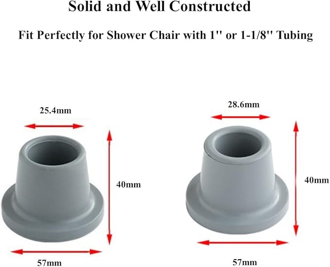 Shower Chair Tips Replacement Heavy Duty 4 Pack, Gray, 1 1/8’’ Rubber Tips for Bath Chair, Shower Stool and Tub Transfer Bench, Non Slip Leg Tips Rubber Feet