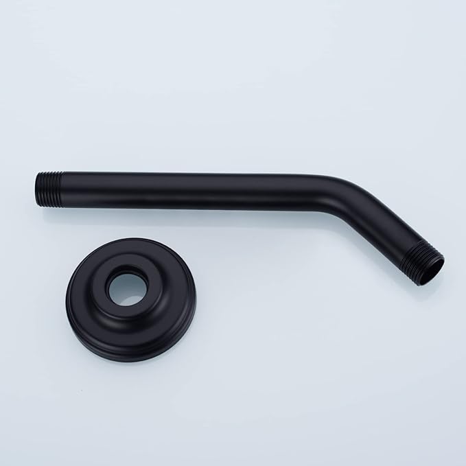 9 Inch Angled Shower Arm with Flange,Wall-Mounted Heavy Duty Stainless Steel, Shower Head Extension Extender Pipe Arm, For Fixed Bathroom Shower Head,Matte Black