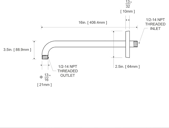 OFFO Shower Arm with Flange, 16 in Brushed Nickel Wall Mount Replacement Angle Shower Head Arm Wall-Mounted For Fixed Shower Head & Handheld Showerhead