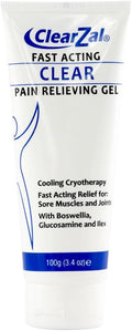 ClearZal Fast Acting Clear Pain Relieving Gel with Cooling Cryotherapy, Boswellia and Glucosamine for Sore Muscles and Joints, Soothing Cooling Gel 3.4 oz