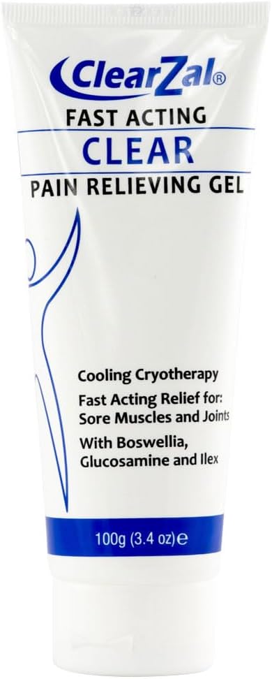 ClearZal Fast Acting Clear Pain Relieving Gel with Cooling Cryotherapy, Boswellia and Glucosamine for Sore Muscles and Joints, Soothing Cooling Gel 3.4 oz