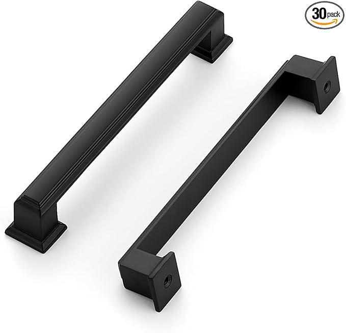 Ravinte Hardware 30 Pack Matte Black Cabinet Pulls, 5 Inch (128mm) Hole Center Zinc Alloy Drawer Handles for Kitchen Cabinets, Cupboards, Dressers, Square Solid Metal Hardware