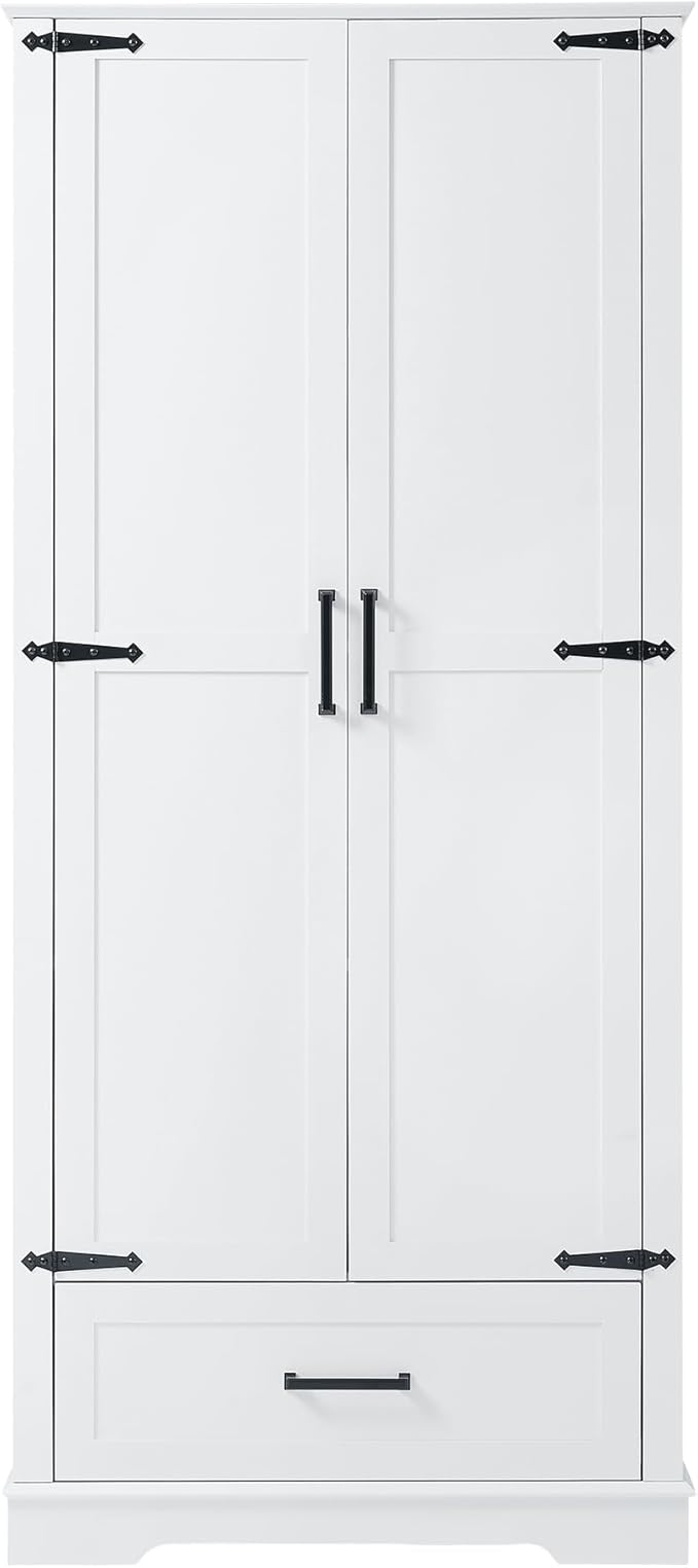 Favfurish 69" Tall Bathroom Storage Cabinet with Doors and Drawer,Modern Linen Cabinets w/Adjustable Shelf and Anti-Toppling Device,Freestanding Organizer for Bath Room,Study,Office,Kitchen White